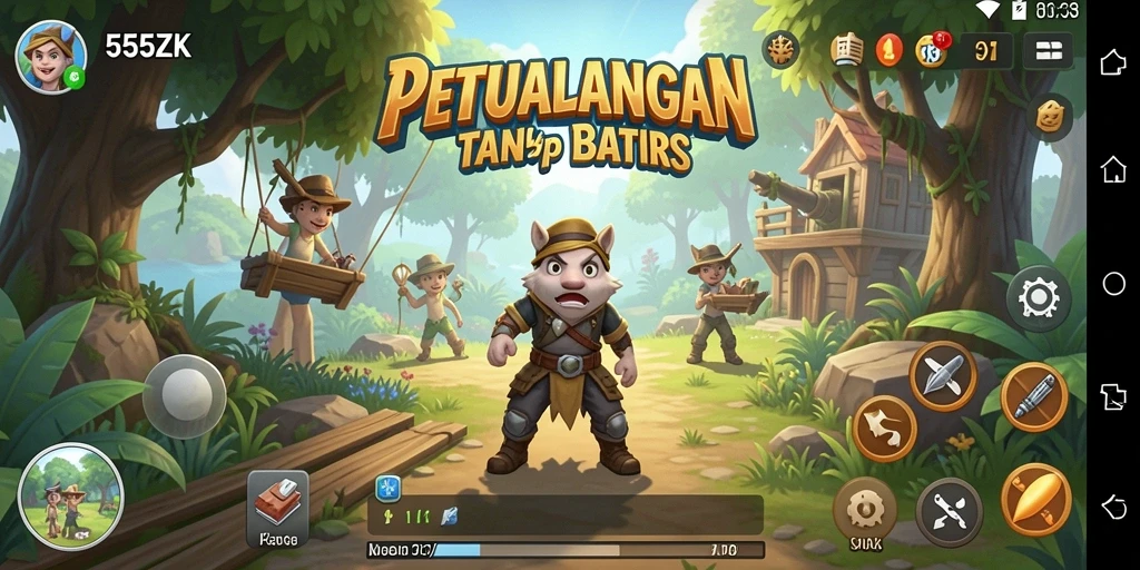 Tangkapan layar gameplay 555ZK yang penuh aksi dan petualangan.