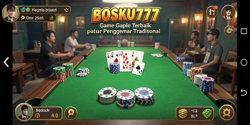 Tampilan gameplay seru BOSKU777 dengan nuansa Gaple yang klasik.