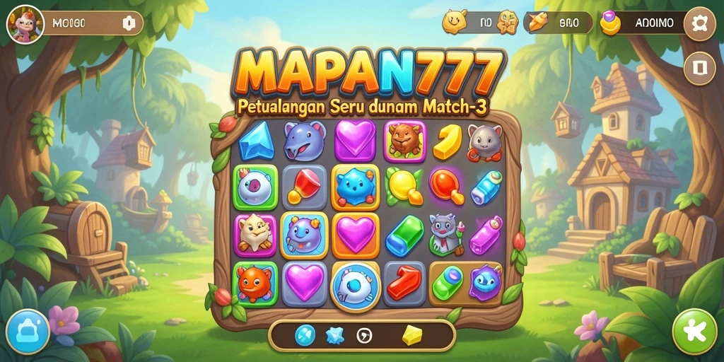 Screenshot gameplay menunjukkan aksi mencocokkan elemen warna-warni.