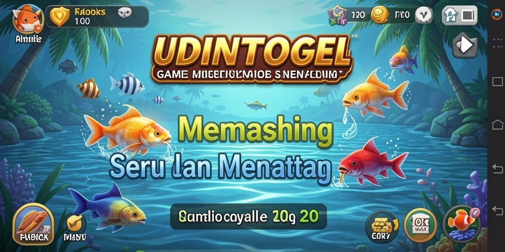 Gameplay memancing seru dalam UDINTOGEL dengan ikan beragam.